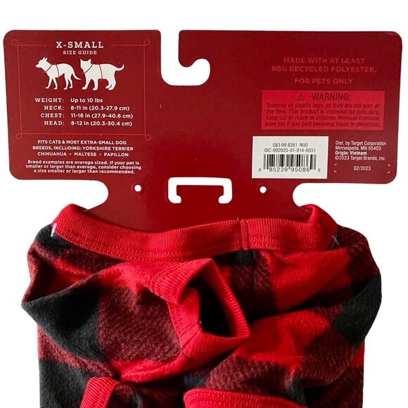 Wondershop Pet Pajamas Buffalo Check Black Red Dog Cat XS NEW NWT - Picture 5 of 6